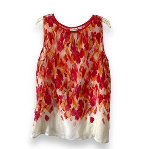 Liz Claiborne Women's Floral Sleeveless V-neck Cut-out Blouse Top Orange Large